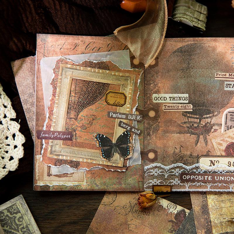 40Pcs Vintage Double-Sided Material Paper DIY Scrapbook Crafts Decorative Paper for Journal Album Diary Craft Supplies