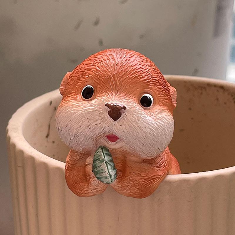 Plant Pot Hanger Resin Climbing Flower Pot Hanger Figurines Cute Animal Hanging Hippo Platypus Otter Statue Plant Pot Hugger