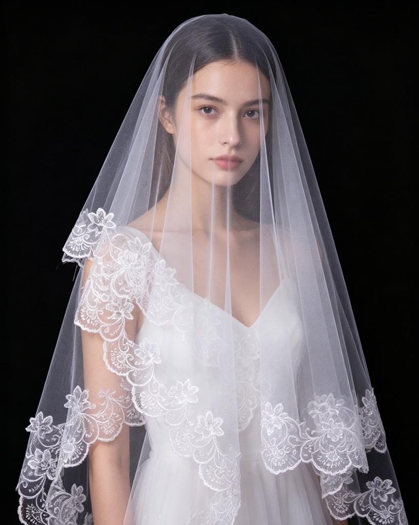 Long White Wedding Veil Elegant Floral Lace Edge Bridal Veils White Wedding Veil Bridal Hair Accessory for Bride Wedding Party