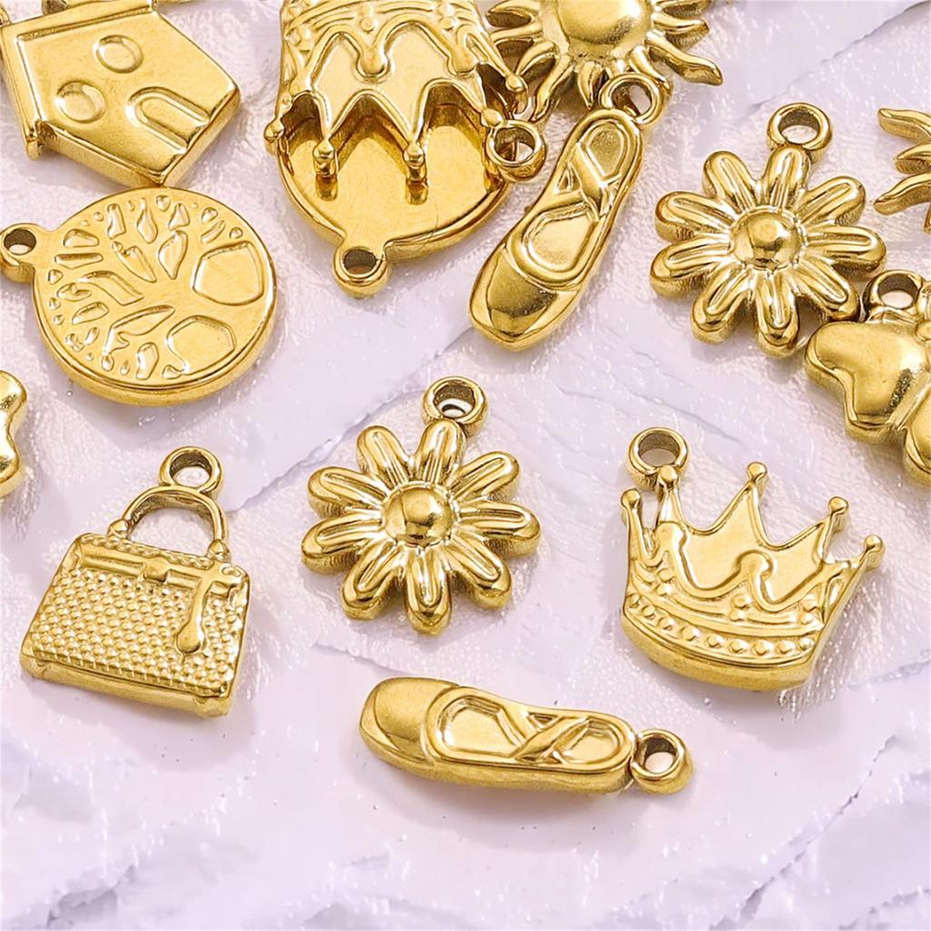 5pcs Sun 304 Stainless Steel Charms Cute Flower Crown Pendant Exquisite Compact Pendant Necklace Jewelry Accessories 14mm X 10mm