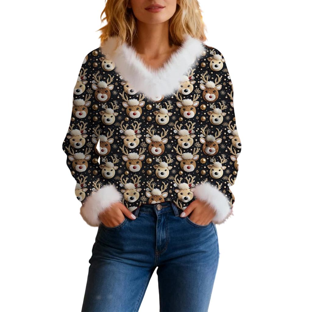 Women's Fashion Sweater Casual Long Sleeve Knit Pullover Printed Top