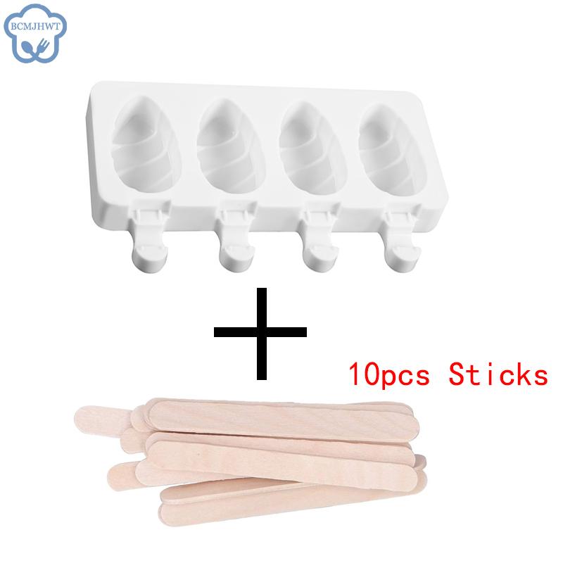 4 Cell Silicone Ice Cream Mold Ice Pop Cube Popsicle Barrel Mold Dessert Diy Mould Maker Tool With 10pcs Popsicle Sticks A 4 cell 10 Sticks