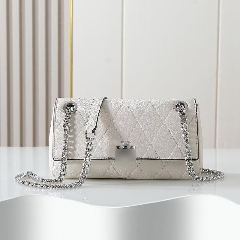Charlies Damen Rautenketten-Rindsleder-Klapptasche - Lässige Einzel-Schulter-Crossbody-Tasche