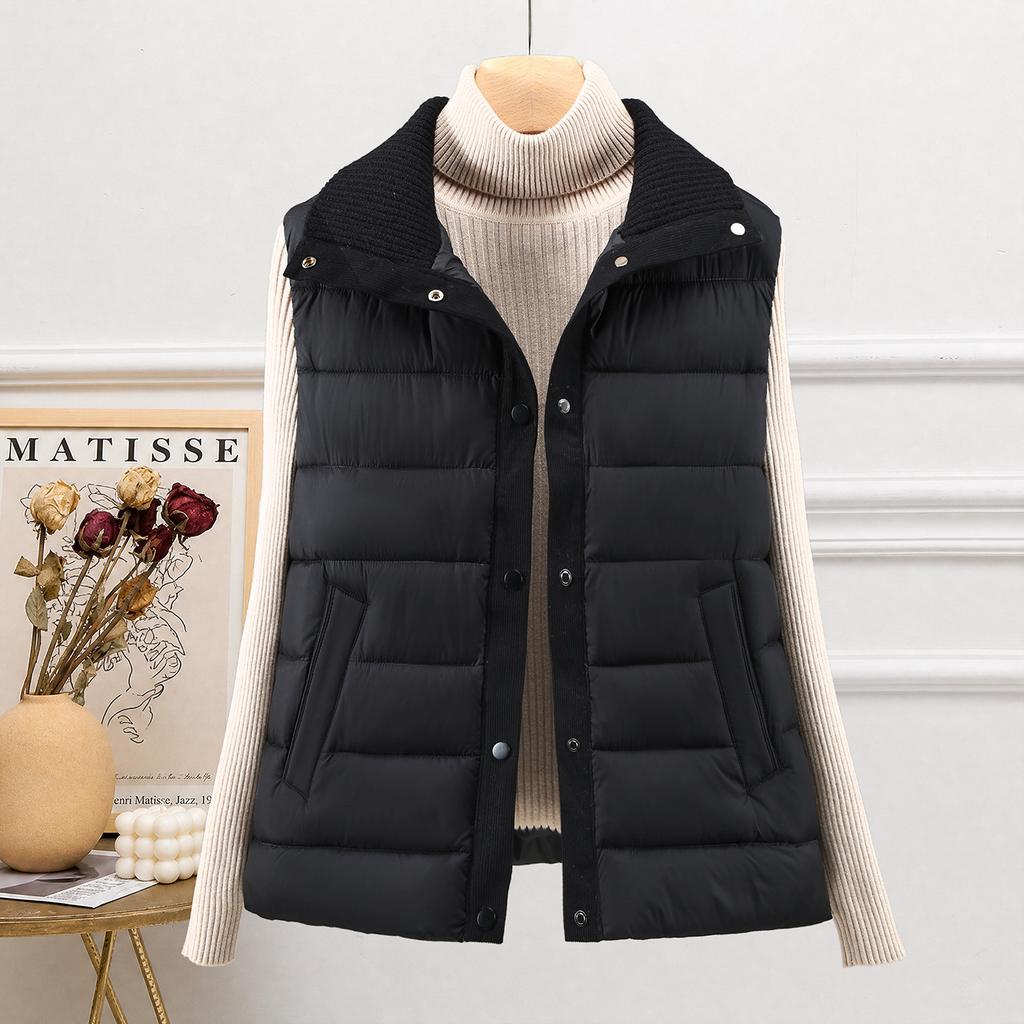 Winter New Korean Version Fashion Stand-up Collar Splicing Knitted Sleeves Light Down Cotton Clothes Warm Small Coat Women