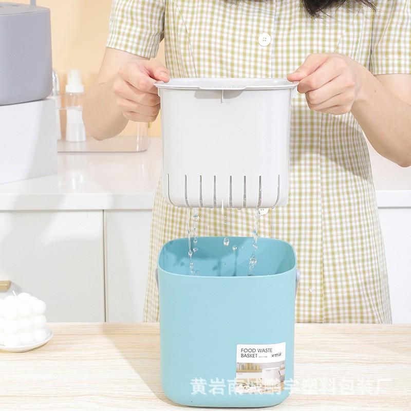 Portable Desktop Trash Can With Lid 4L Round Plastic Bin Kitchen Home Office Dry Wet Separation