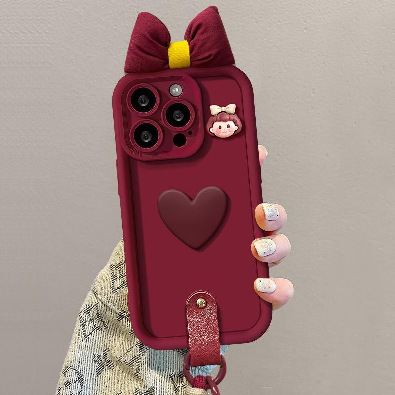 The Heart-shaped Doll Bow Tie Is Suitable for Apple 16PRO Phone Case 15 Creative 14 Silicone Anti-drop XR/XS Female