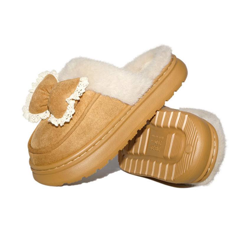 Women's Winter Fluffy Fleece Indoor Sandals Warm Room Fur Bow Slippers for Home Slip On Plush Shoes EVA Lightweight Comfort House Shoes for Bedroom