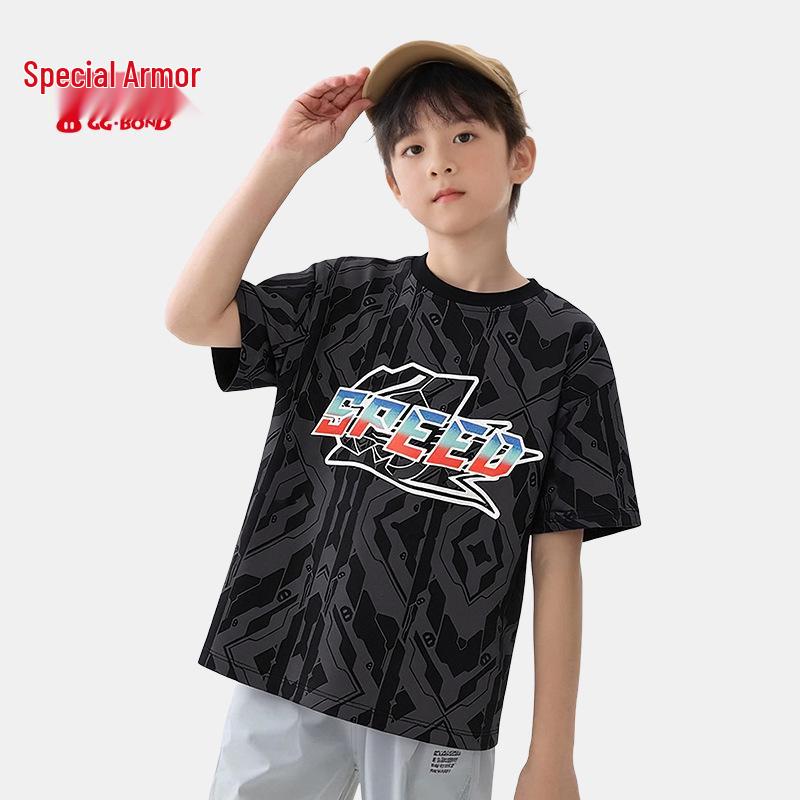 GGBOND 2026 Boys Summer Piggy Man Cotton T-Shirt - Comfortable Short Sleeve Top for Kids 130 эбеновый/чёрный