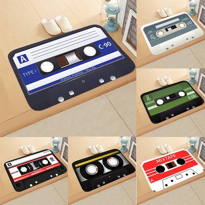 Retro Cassette Tape Flannel Doormats, Classic Music Cassette Designs, NonSlip Floor Mats for Home Decor and Music Lovers