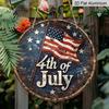 2D Flat, 1pc Round Aluminum Sign, 4th of July Vintage US Flag Design, Patriotic American Independence Day Metal Wall Art, Perfect for Home, Garage