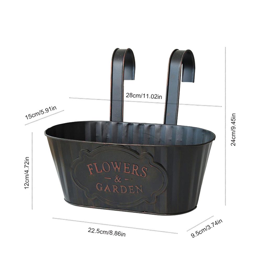 Rustic Vintage Metal Hanging Flower Pot Wall Planter With Drainage Holes & Detachable Hooks For Indoor/Outdoor Home Garden Decor
