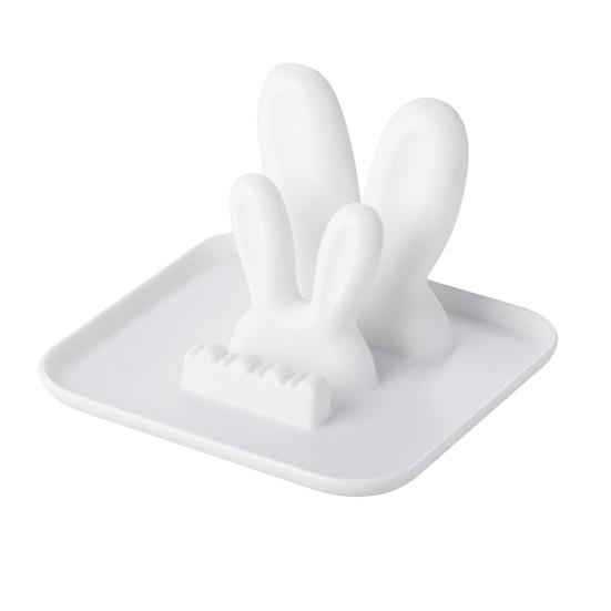 Pot Lid Organizer Double-Layer Card Bunny Ears with Drain Tray Slot Cute Shape