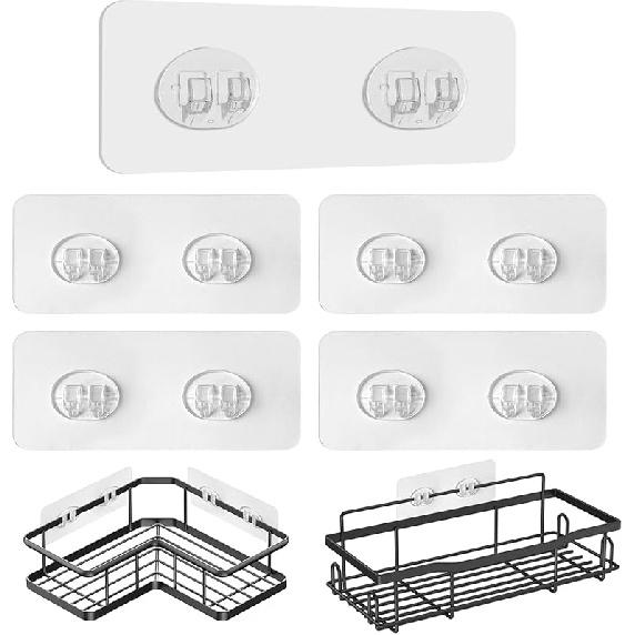 Upgraded Shower Caddy Adhesive Replacement,Strong Adhesive Hooks for Shower Caddy, Waterproof Shower Shelf Adhesive, Shower Adhesive Strips for 5 Pcs(Double Hooks)