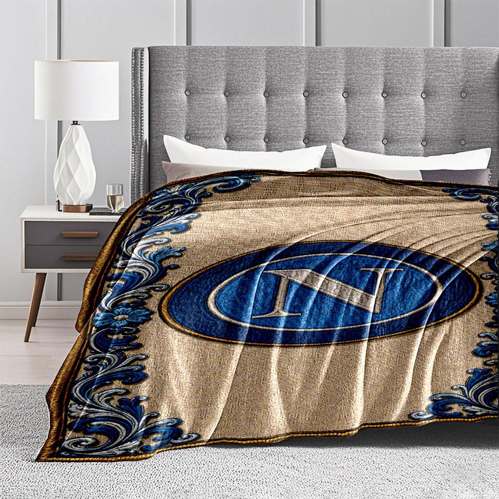 Blue Ornate "N" Emblem Blanket for All Seasons Blanket Lunch Break Throw Gift
