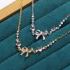 Shiny Pink Bow Heart Zircon Jewelry Set Necklace Bracelet for Women Trendy Y2K Style Accessory Gift for Teens