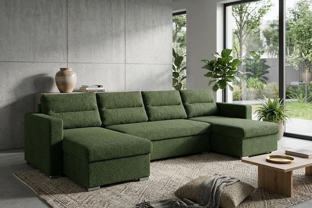 Großes Schlafsofa in U-Form Varius BIG mit Schlaffunktion, 3 Bettkästen, Bouclé-Struktur, Family Meble