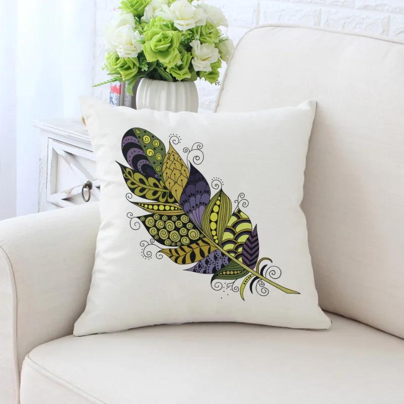 Bunte Pfauenfedern Kissenbezug Polyester Kissenbezug Dekorativ für Sofa/Auto Heimdekoration 45X45CM Dekokissenbezug