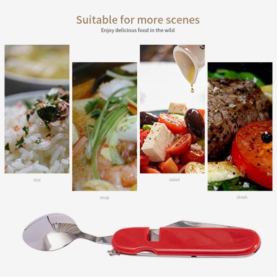 1Pc/ 1 Set Folding Spork Heat-resistant Detachable Anti-scalding Stainless Steel Multi-Functional Folding Fork