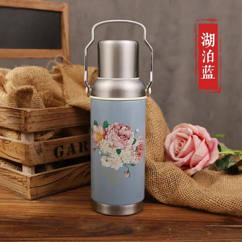 Chinese Retro Thermal Pot Food Grade Stainless Steel Thermos Cup with Cover Portable Water Cup Women's Cup Hot Kettle