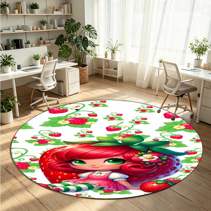 Strawberry Princess Printed Round Crystal Velvet Rug Soft Non Slip Floor Carpet For Bedroom Holiday Gift