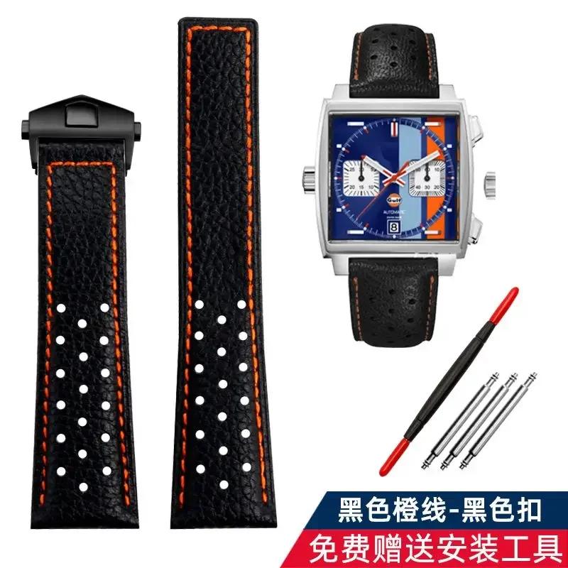 Genuine Leather Watch Band For TAG Heuer MONACO CARRERA CAW211R/P Watchband lychee print cowhide Strap men's Bracelet 22mm