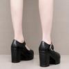 6cm 8cm 10cm Small Size 32-43 Shallow Comfortable Genuine Leather Shoes Women Pumps 2025 Fall Block High Heels Mary Janes Work