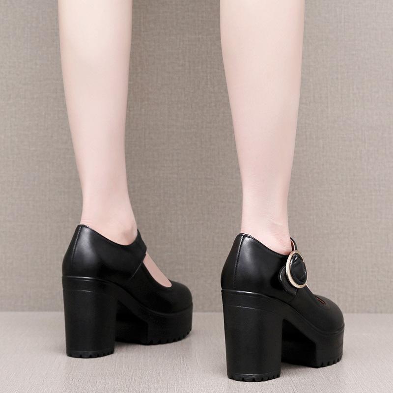 6cm 8cm 10cm Small Size 32-43 Shallow Comfortable Genuine Leather Shoes Women Pumps 2025 Fall Block High Heels Mary Janes Work