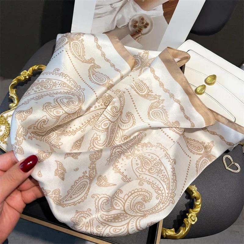 70cm Design Hair Bands Square Scarves Fashion Print Satin Silk Scarf for Women Neckerchief Wrist Wraps Lady Ribbon Shawl Foulard
