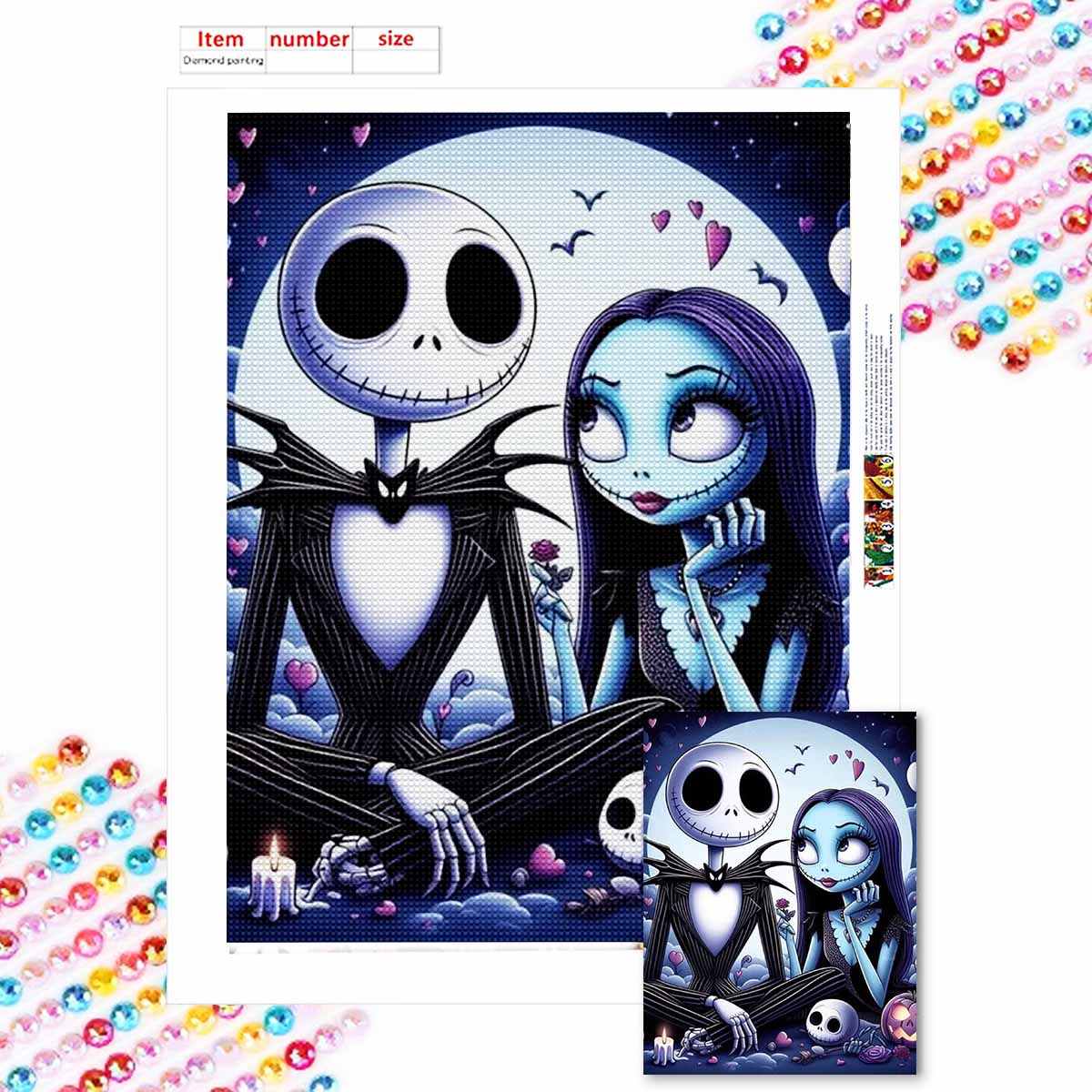 

Полная круглая алмазная живопись Скелет и невеста Искусство Стразовая картина Мозаика DIY 5D Вышивка крестом Домашнее украшение Round 30x40cm