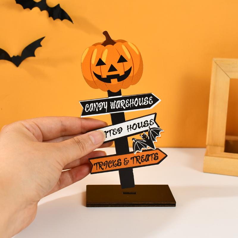 Halloween Pumpkin Ghost Wooden Ornament, Tabletop Decor for Home Party, Kids Birthday Gift & Party Favors