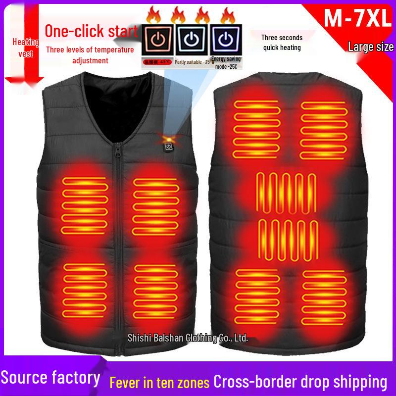 Unisex Ten-Zone USB Heated V-Neck Vest, Down Cotton Electric Heating Jacket