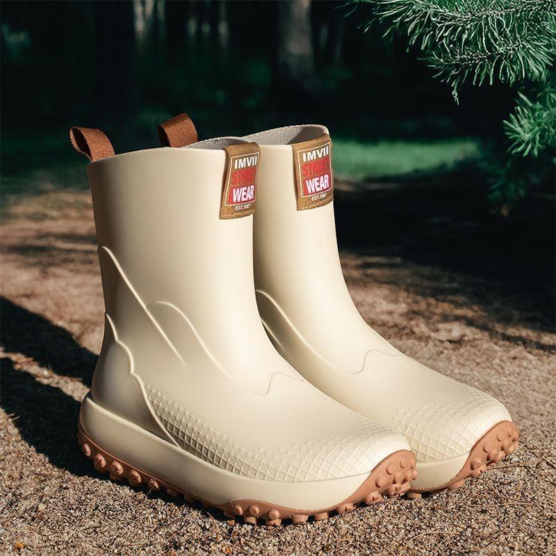 Men's Rainboots Mid-calf Style Fashion Outdoor Anti-slip Water Shoes Lightweight Waterproof Rubber Shoes Overshoes