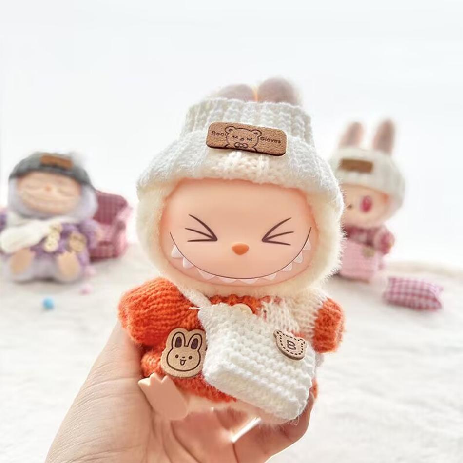 Doll clothes for Labubu Outfit V1 V2 V3 17cm Dolls Sitting Accessories Glasses Clothing Designer Gift Sweater Hat Bag Set
