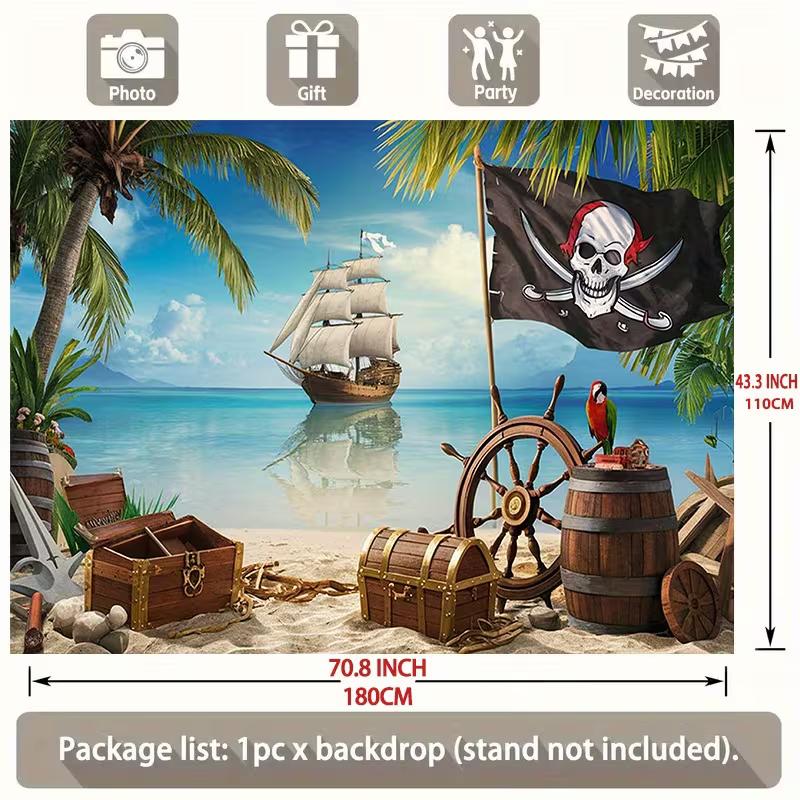 2D Jolly Roger Piraten Hintergrund - Tropische Strandparty Fotografie Banner