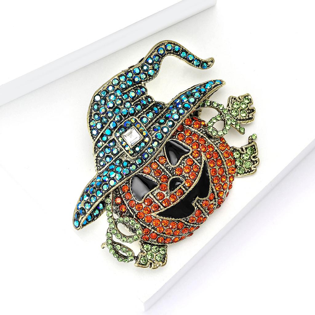 Creative Alloy Rhinestones Big Pumpkin Wizard Brooch Halloween Men'S And Women'S Suit Sweater Corsage Ornament Pin