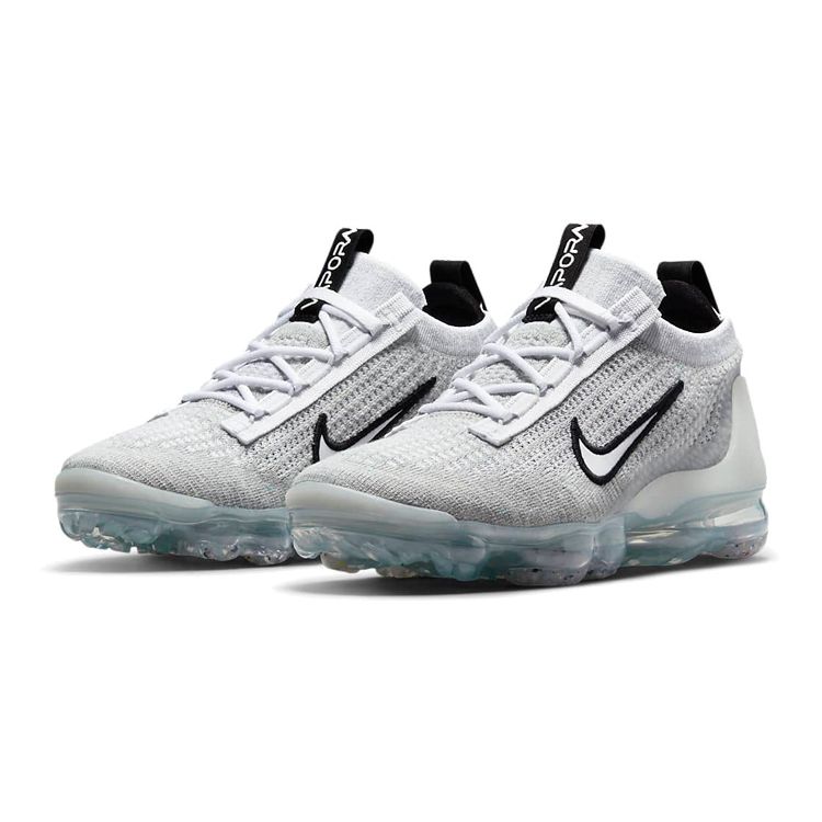 Nike Air VaporMax 2021 Flyknit GS Weiß Metallic-Silber Kinder-Sneakers Schwarz DB1550-100