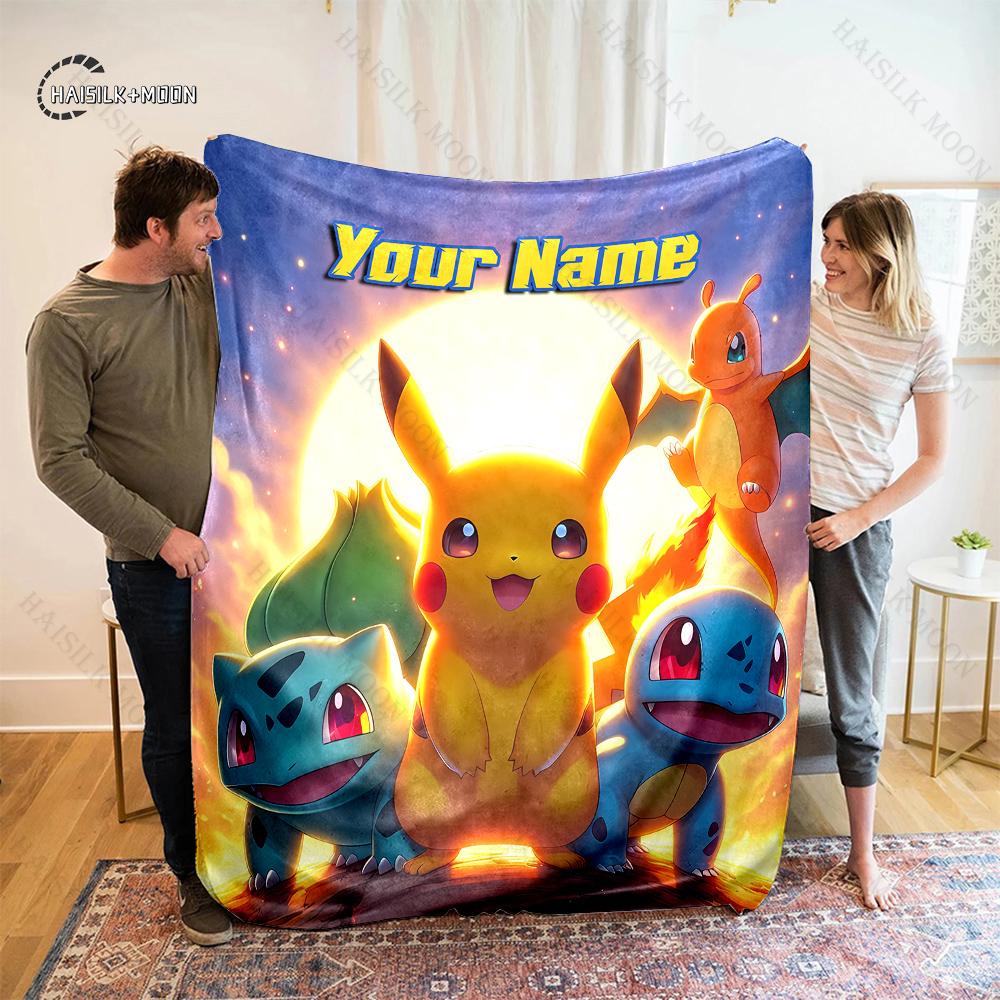 Free Shipping P-Pikachu C-charizard Print Blanket, for Bedroom Living Room Bed Sofa Office Nap Travel Camping Holiday Great Gift