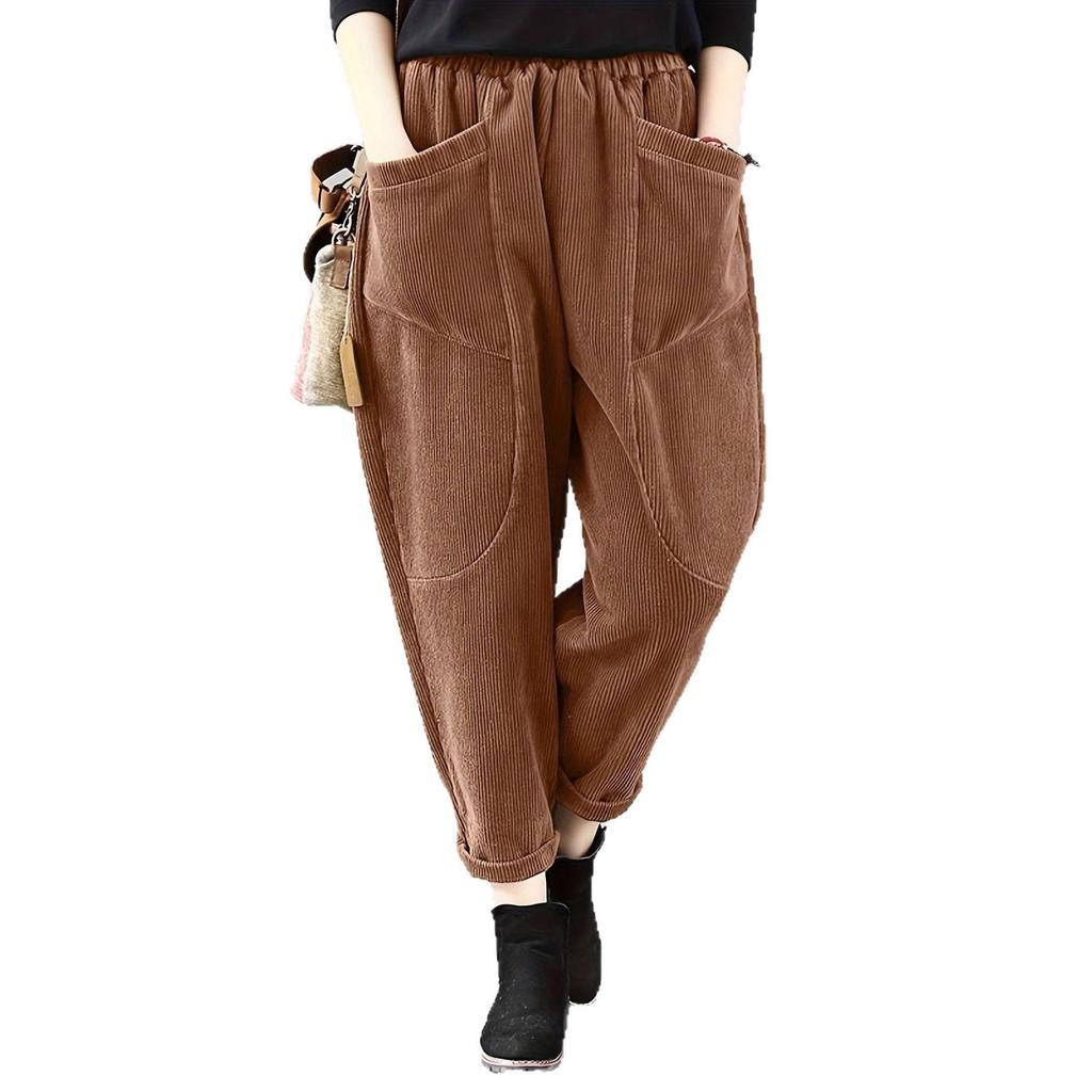 In Stock! Women's 2026 Autumn/Winter Elastic Waist Corduroy Loose Pants