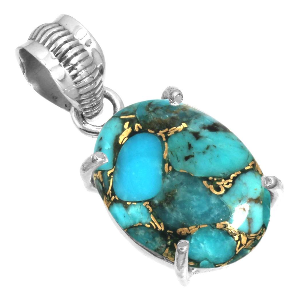 925 Sterling Silver Pendant Women Gemstone Handmade Jewelry Friendship Day Gift Blue Green Purple Copper Turquoise Pearl Lapis Mother Of Pearl