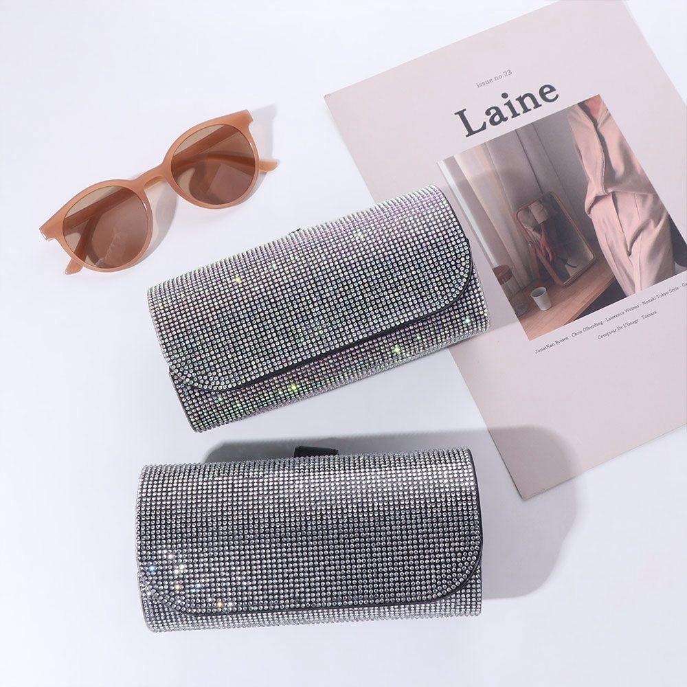 Rhinestone Car Eyeglasses Holder Luxury Sunglasses Storage Box Sun Visor Glasses Case Vehicle