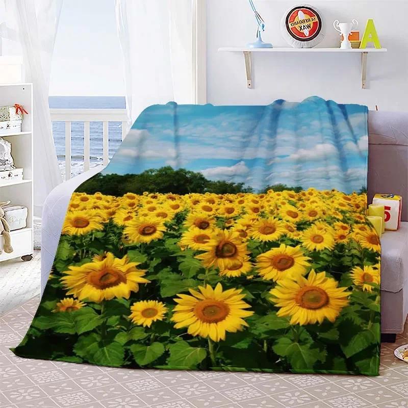 Sunflower Cute Floral Fleece Flannel Blanket Lightweight Comfortable Soft Warm Blanket for Bed Couch Sofa Blanket King Full Size