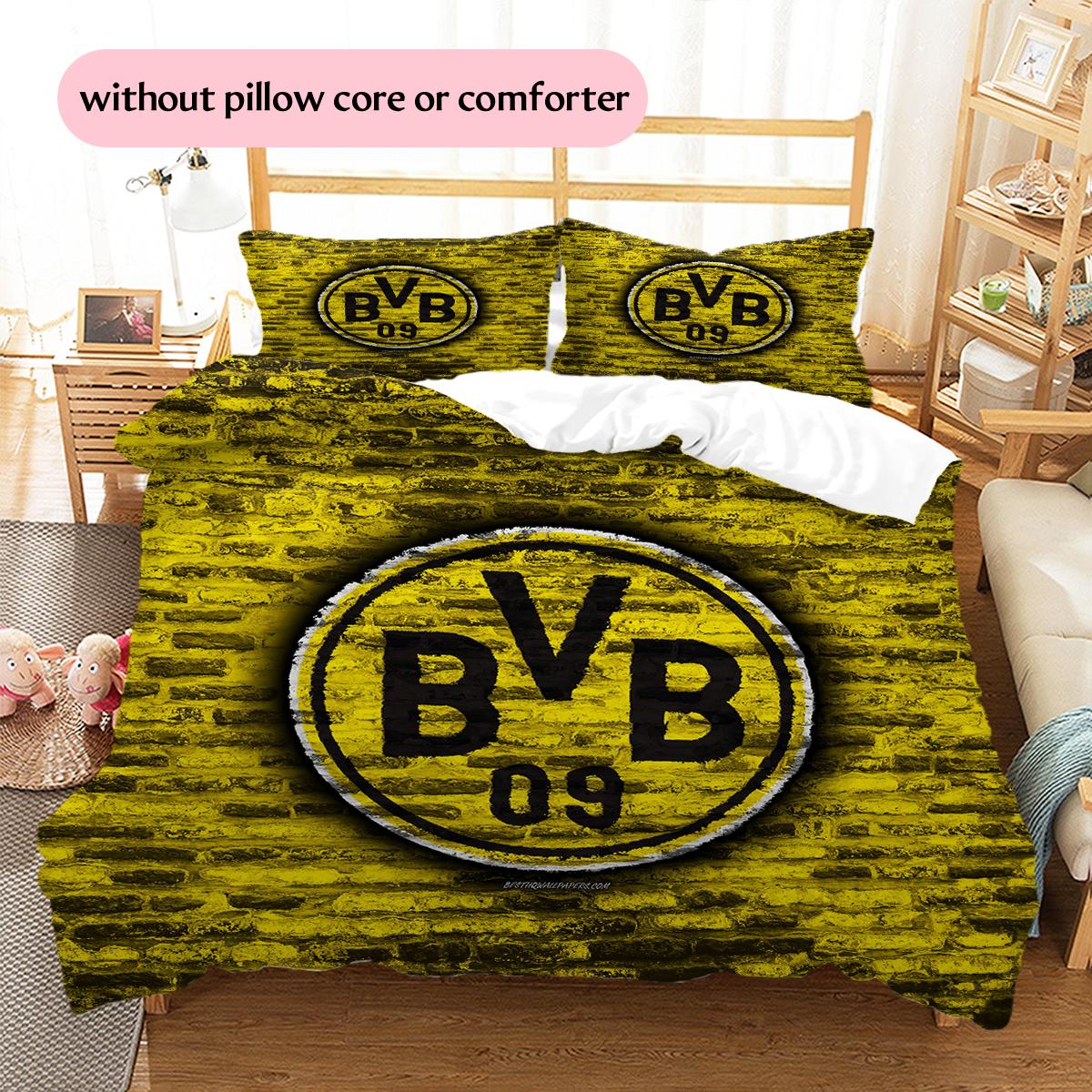 Комплект постельного белья с узором команды Боруссия Дортмунд, Домашний декор, Подарок на день рождения (1 пододеяльник + 2 наволочки, без наполнителя) 260x240cm