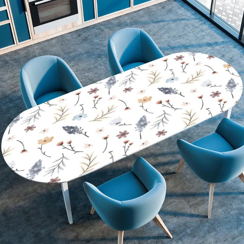 Elastic Stretch Waterproof Tablecloth Oil-Resistant Oval Fitted Table Cover for Kitchen Dining Wedding Party Outdoor Courtyard