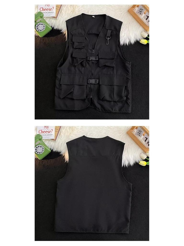 2023 Men's Multi-Pocket Workwear Vest: Niche Design, High-Street Hip-Hop Style Sleeveless Jacket