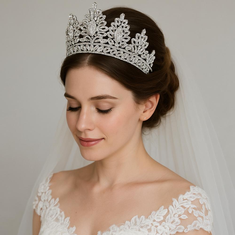 Large Baroque Rhinestone Crown Hairband Exquisite Tiaras Queen Diadem Crystal Crown  Bride Wedding