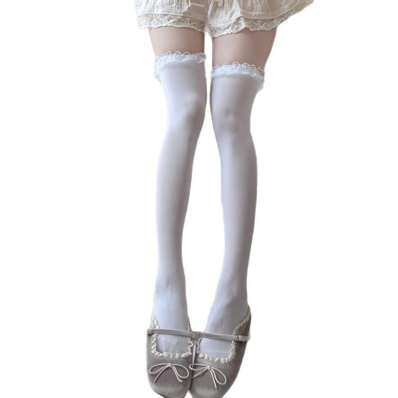 Ballet Style Patchwork Lace Trim Ribbon Bow Over The Knee Sweet Lace Girl Lolita Jk Bow Socks