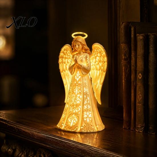 Indoor Atmosphere Lighting Praying Angel Night Light, Resin Decorative Figurine with Warm LED Lights Handicraft Art for Living Room Home Decor,
