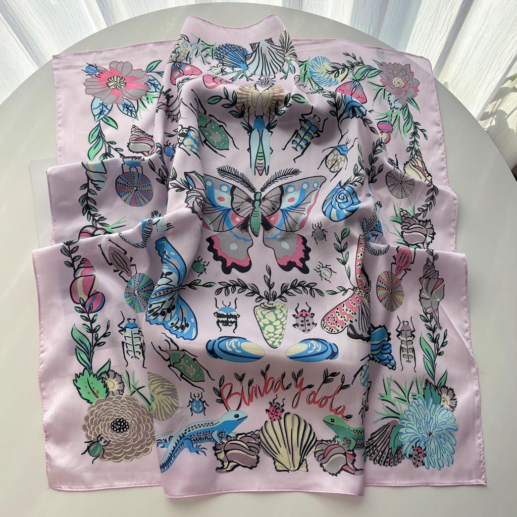 Women Foulard Square Scarf Silk Imitation Floral Print Neckerchief Bandana Foulard Lady Shawl Scarves Wrap Head Hair Band Ties