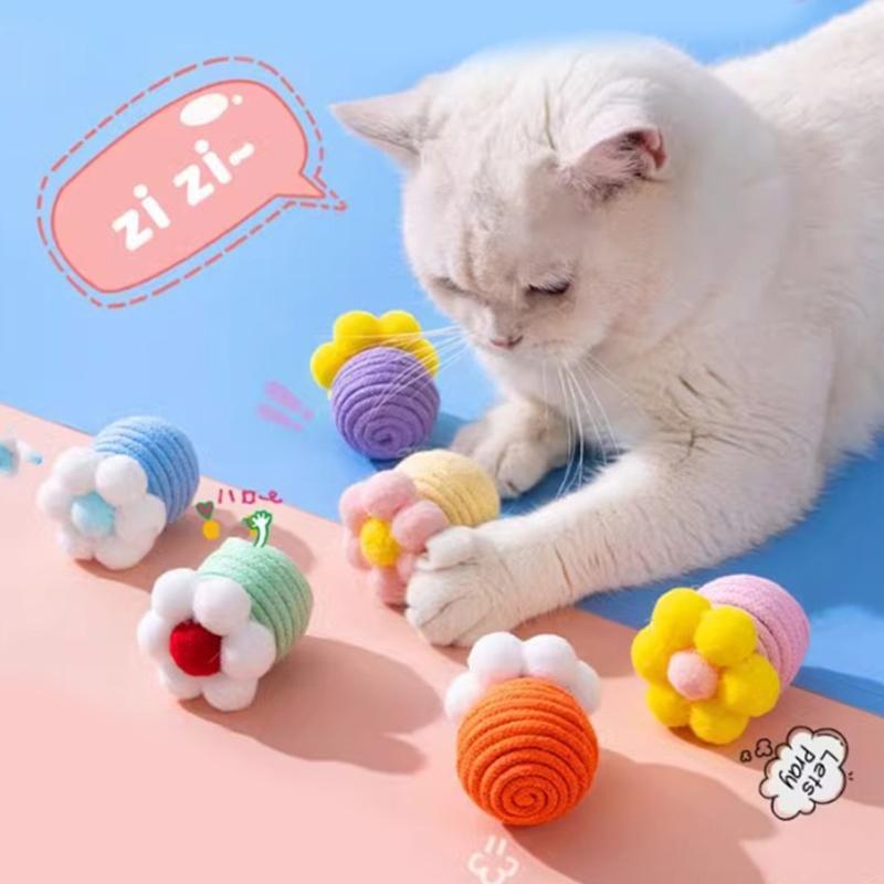 6PCS Linen Cotton Cats Teasing Toy with Flower Design and Soundable Bells for Safe Pet Entertainment Enrichement Toy
