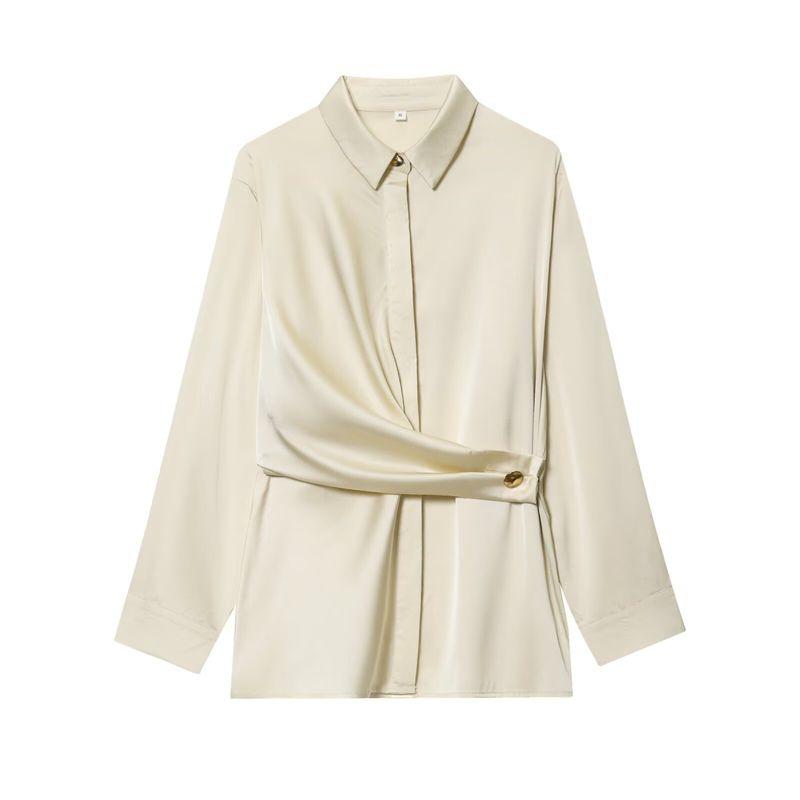 

Za Новая Осенняя Женская Одежда 2025 Модный Стиль Мода Шелковистая Атласная Текстура Двубортная Рубашка с Длинными Рукавами 9133604 Beige L